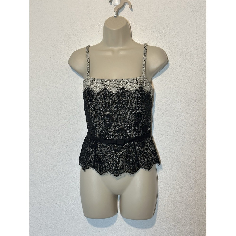 Y2KBlack White Mixed Media Tweed & Lace Overlay Cami Top Size S Whimsigoth‎ Vamp